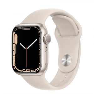 Apple Watch Series 7 41mm, корпус из алюминия в цвете Starlight (Сияющая звезда), Спортивный ремешок MKU93RU