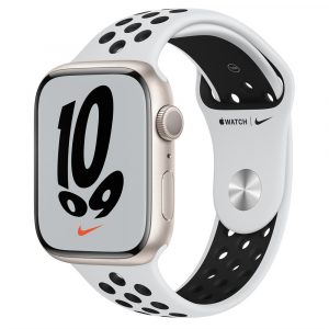 Apple Watch Series 7 45mm, корпус из алюминия в цвете Starlight (Сияющая звезда), Спортивный ремешок Nike MKNA3RU