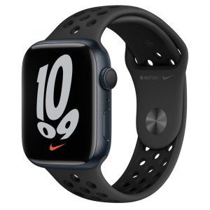 Apple Watch Series 7 45mm, корпус из алюминия в цвете Midnight (Тёмная ночь), Спортивный ремешок Nike MKNC3**/A