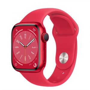 Apple Watch Series 8, 41 мм, корпус из алюминия в цвете (PRODUCT)RED (Красный), спортивный ремешок в цвете (PRODUCT)RED (Красный), размер S/M (130-180мм)