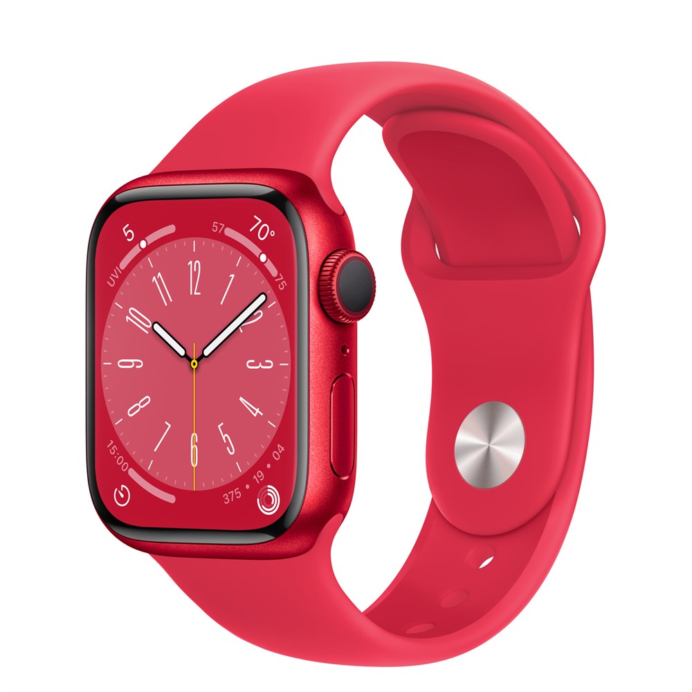 Apple Watch Series 8, 41 мм, корпус из алюминия в цвете (PRODUCT)RED (Красный), спортивный ремешок в цвете (PRODUCT)RED (Красный), размер S/M (130-180мм)