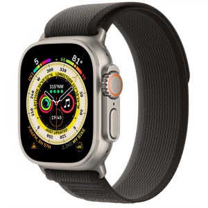 Apple Watch Ultra, 49 мм, корпус из титана, ремешок титановый/чёрно-серый, Trail Loop (S/M 130-180 мм)