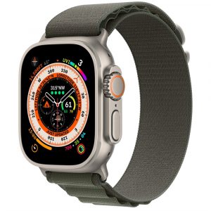 Apple Watch Ultra, 49 мм, корпус из титана, ремешок титановый/зеленый, Alpine Loop (S 130-160 мм)