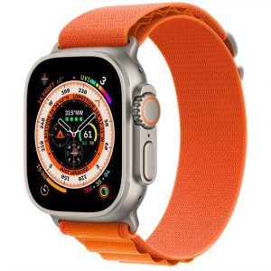 Apple Watch Ultra, 49 мм, корпус из титана, ремешок титановый/оранжевый, Alpine Loop (S 130-160 мм)