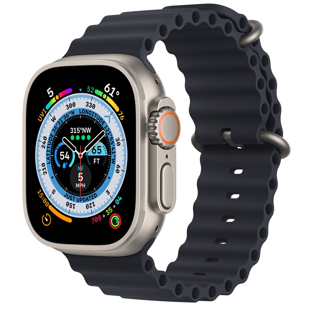 Apple Watch Ultra, 49 мм, корпус из титана, ремешок титановый/полуночный, Ocean Band (130-200 мм)
