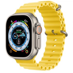 Apple Watch Ultra, 49 мм, корпус из титана, ремешок титановый/желтый, Ocean Band (130-200 мм)