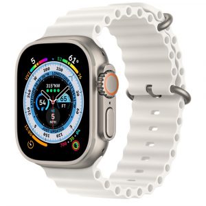 Apple Watch Ultra, 49 мм, корпус из титана, ремешок титановый/белый, Ocean Band (130-200 мм)