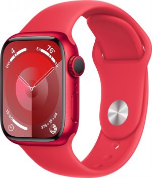 Apple Watch Series 9, 41 мм, корпус из алюминия, в цвете (PRODUCT)RED (Красный), спортивный ремешок, в цвете (PRODUCT)RED (Красный), размер M/L (150-200 мм)