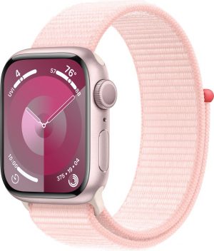 Apple Watch Series 9, 41 мм, корпус из алюминия, в цвете Pink (Розовый), нейлоновый ремешок в цвете Light Pink (Нежно-Розовый)