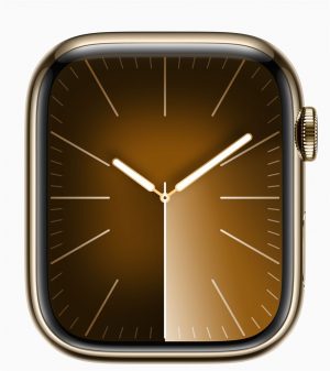 Apple Watch Series 9 45 мм, корпусс из нержавеющей стали, Золотой MRQL3, спортивный ремешок, в цвете Sunshine - S/M (140-190мм)