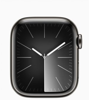 Apple Watch Series 9 41 мм, корпусс из нержавеющей стали, Графитовый MRQ33, спортивный ремешок, в цвете Black Unity - Unity Bloom - M/L (160–210мм)
