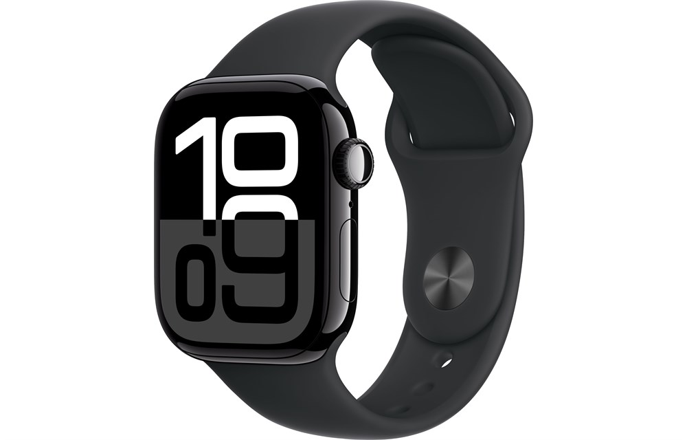 Apple Watch Series 10, 42 мм, Jet Black, Алюминиевый корпус с Black Sport Band - M/L (150-200мм)
