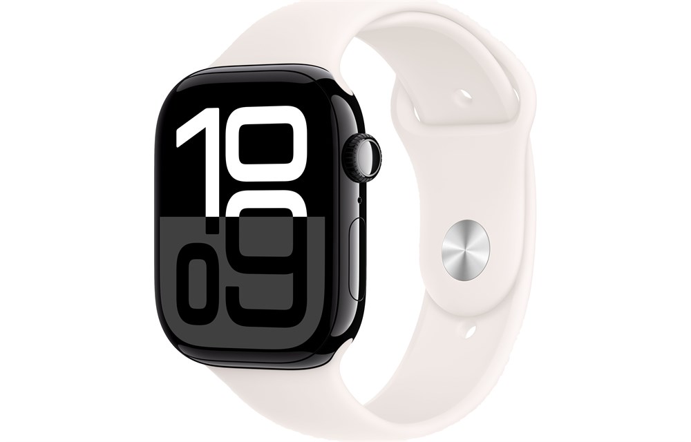 Apple Watch Series 10, 46 мм, Jet Black, Алюминиевый корпус с Light Blush Sport Band - S/M (140-190мм)