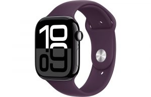 Apple Watch Series 10, 46 мм, Jet Black, Алюминиевый корпус с Plum Sport Band - S/M (140-190мм)