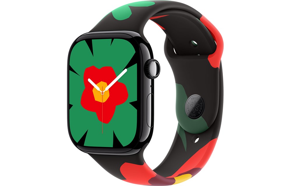 Apple Watch Series 10, 46 мм, Jet Black, Алюминиевый корпус с Black Unity Sport Band - Unity Bloom - S/M (140-190мм)