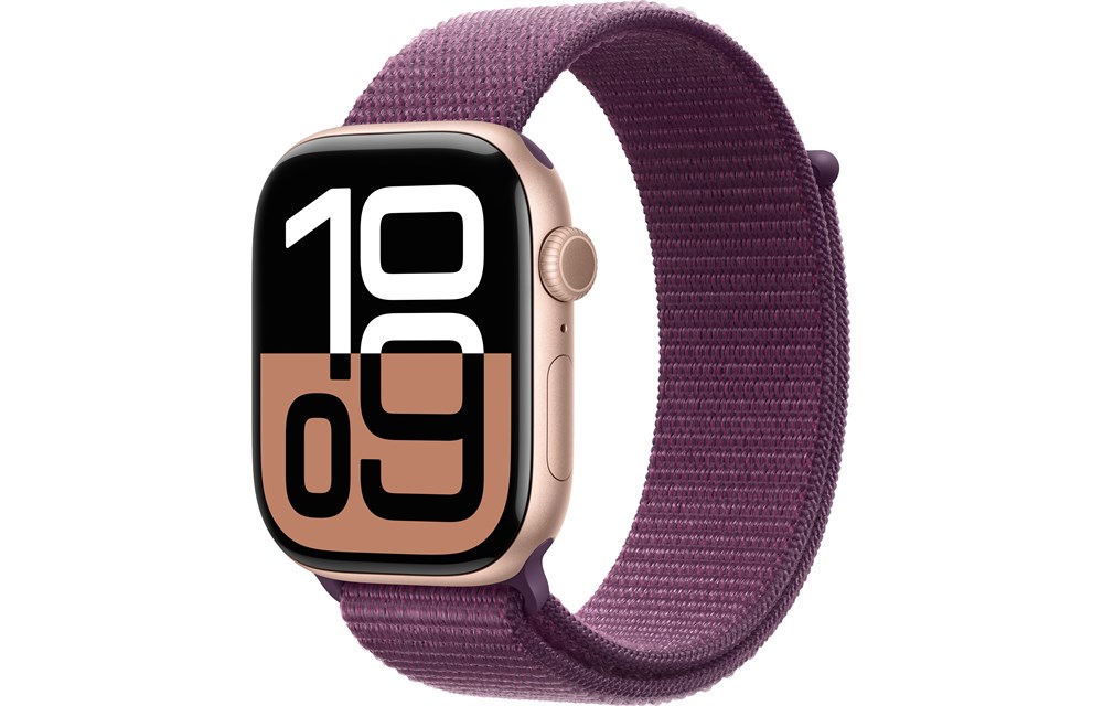 Apple Watch Series 10, 46 мм, Gold, Алюминиевый корпус с Plum Sport Loop