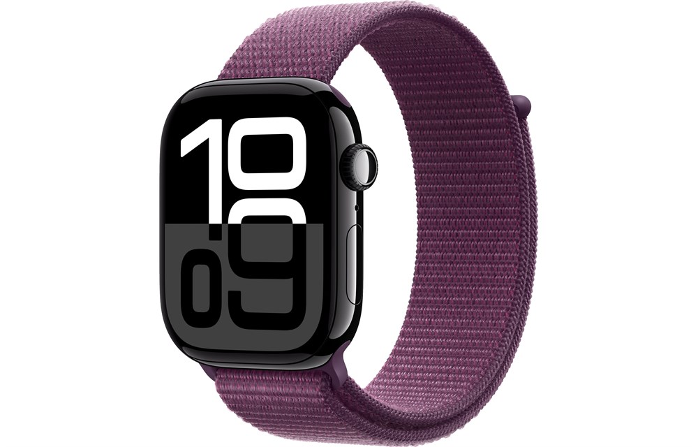 Apple Watch Series 10, 42 мм, Jet Black, Алюминиевый корпус с Plum Sport Loop