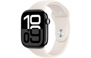 Apple Watch Series 10, 46 мм, Jet Black, Алюминиевый корпус с Starlight Sport Band - S/M (140-190мм)